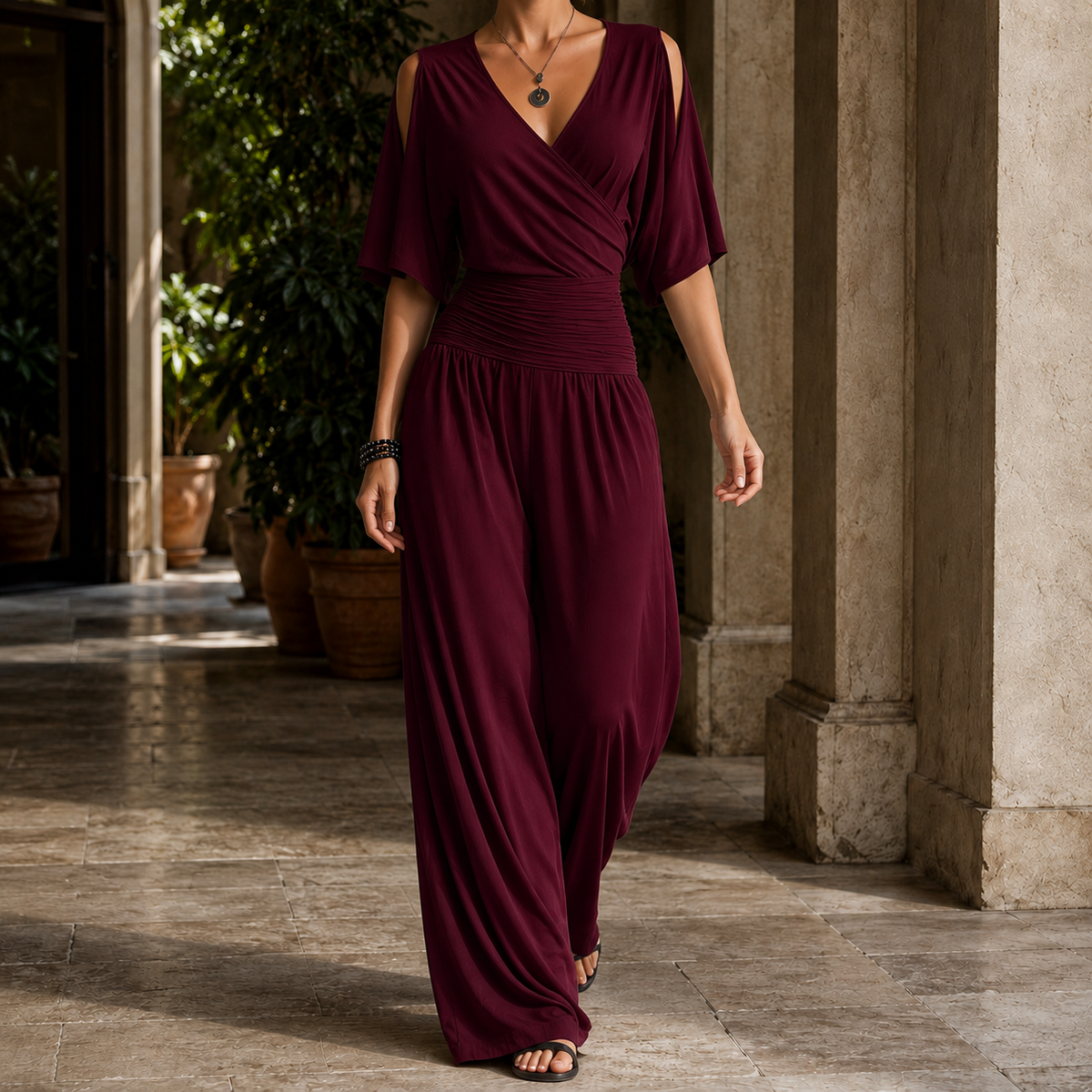 Verity-Grace Wrap Jumpsuit - Burgundy