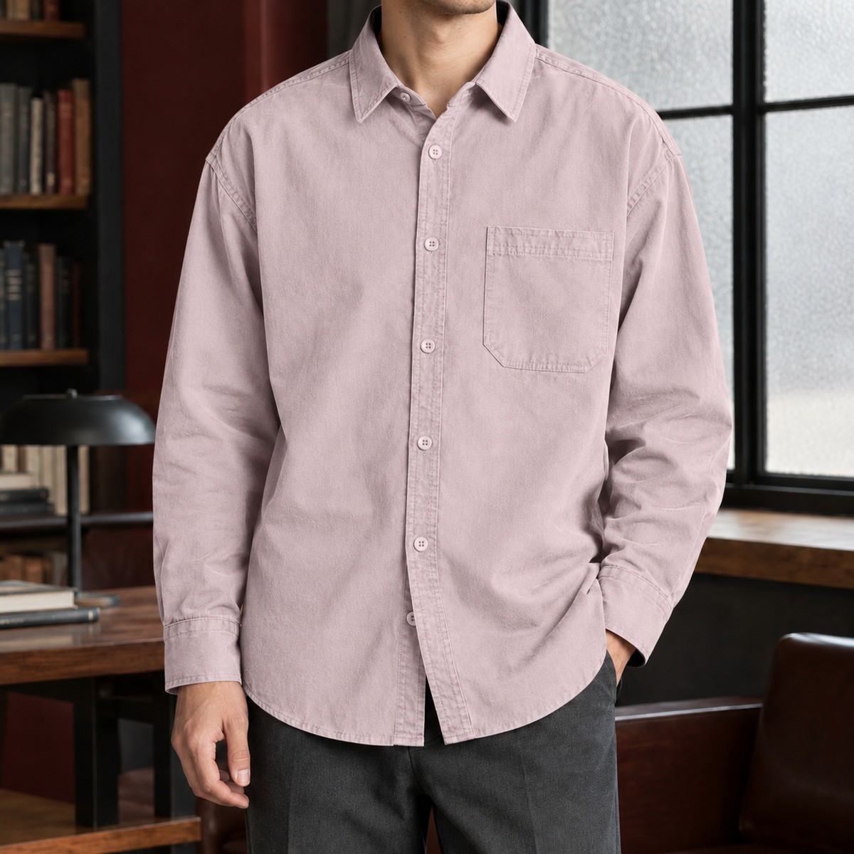 Damien Relaxed Cotton Shirt - Pink