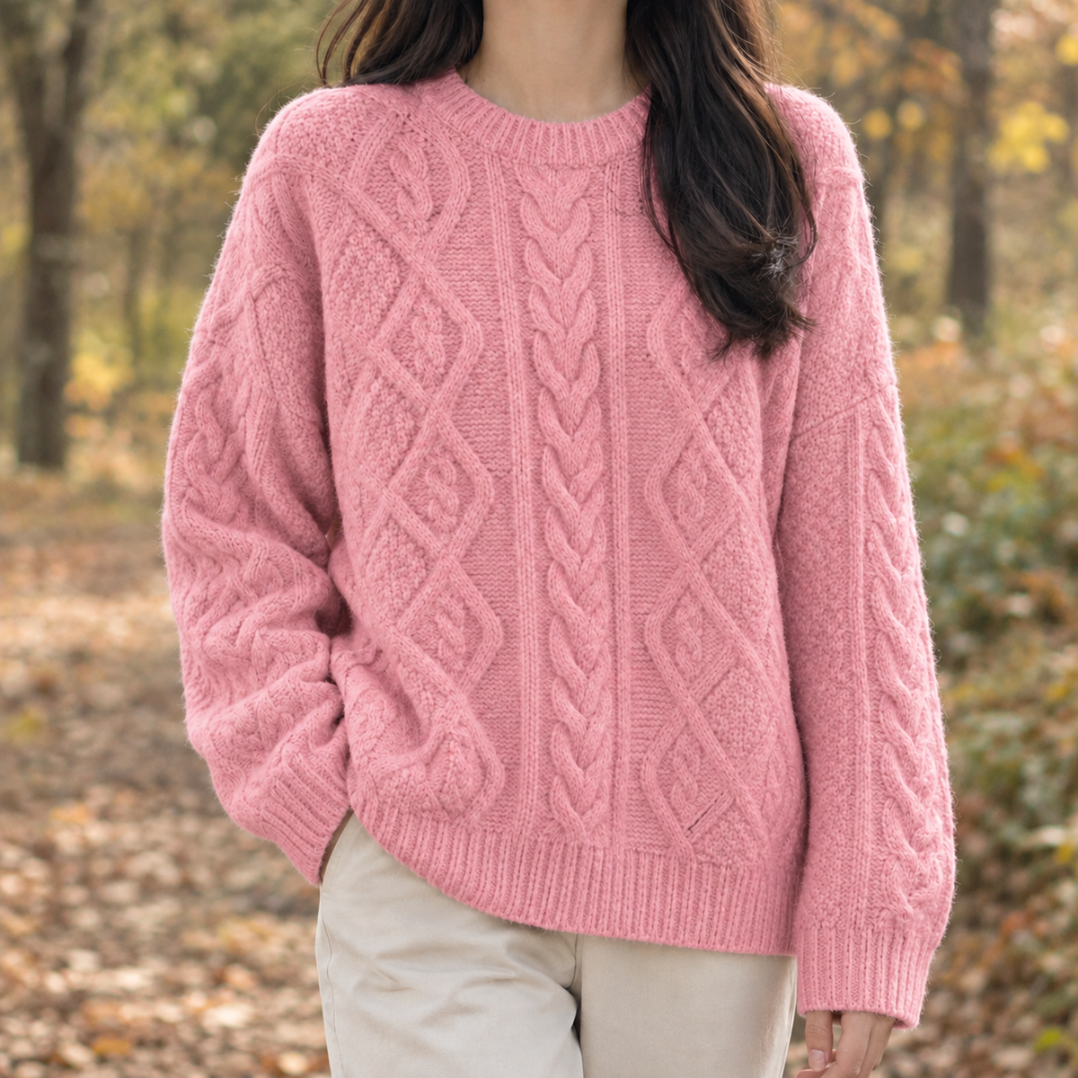 Ilaria-Sage Cable Knit Sweater - Pink
