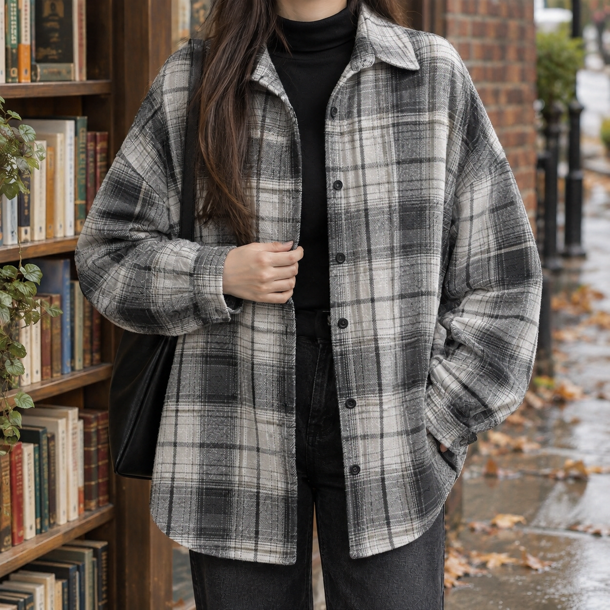 Estella-Jade Plaid Overshirt - Gray