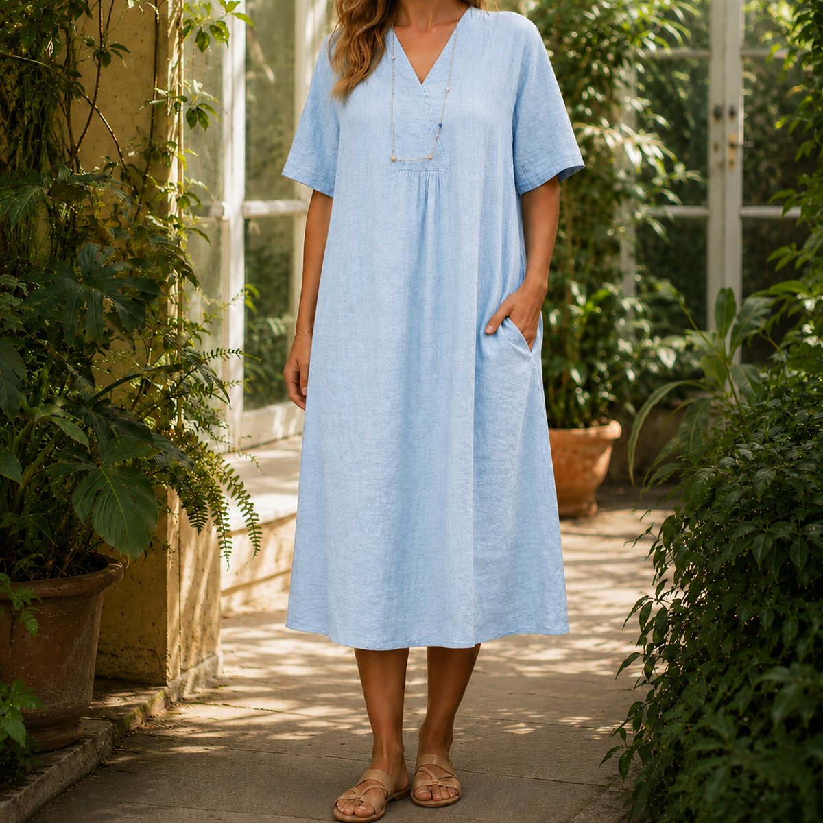 Nerissa Crinkle Midi Dress - Blue