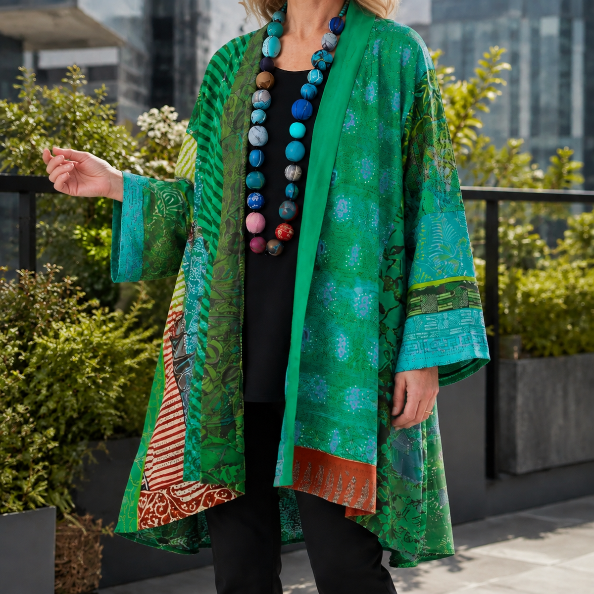 Honora Patchwork Cardigan - Green