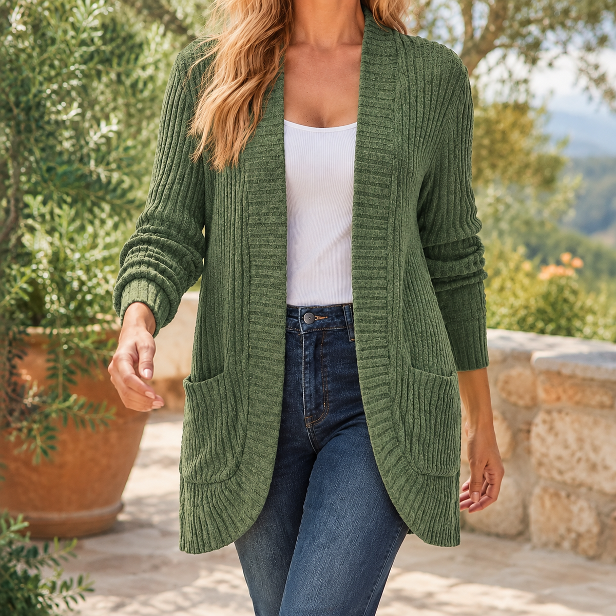 Soraya Ribbed Cardigan - Fern Green