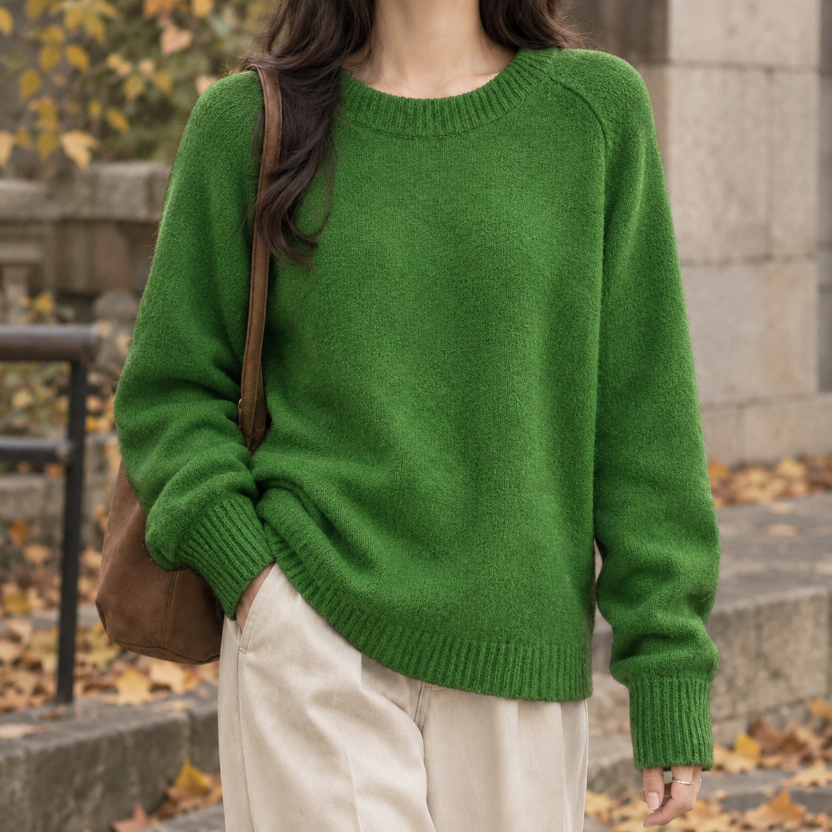 Berenice-Louise Ribbed Crewneck Sweater - Green