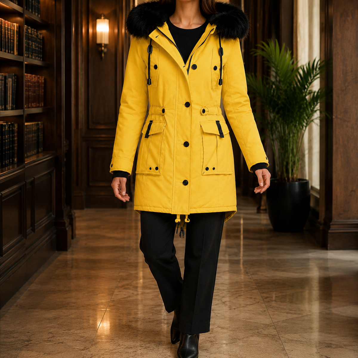 April-Marie Hooded Overcoat - Yellow