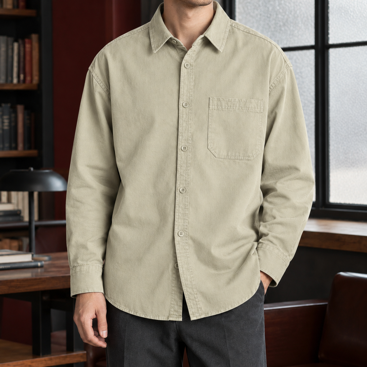 Damien Relaxed Cotton Shirt - Khaki