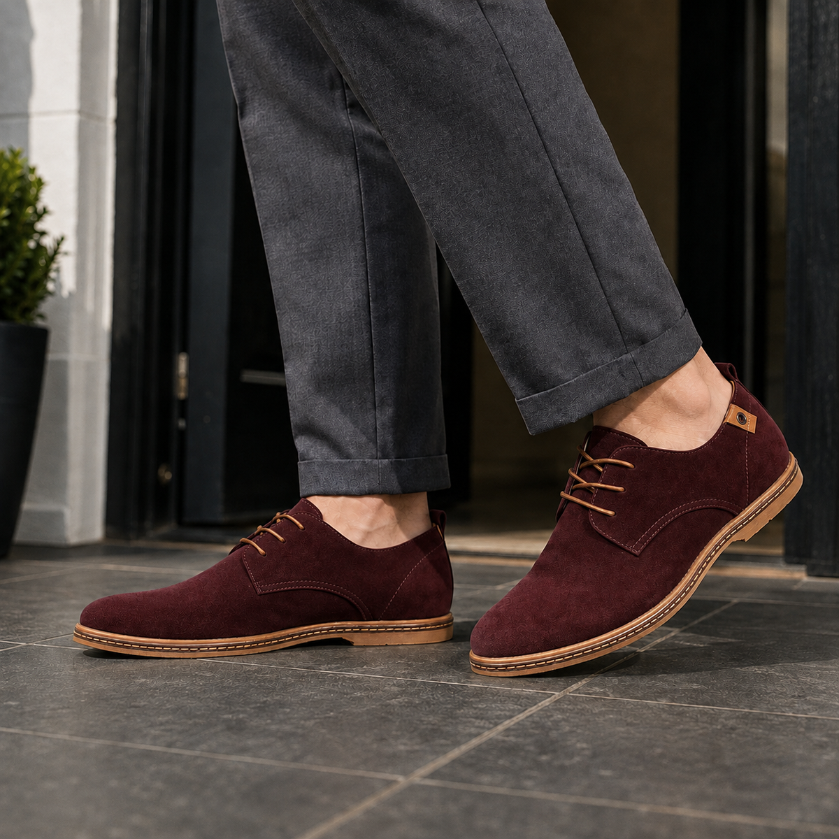 Vittorio Suede Derby Shoes - Wine Red
