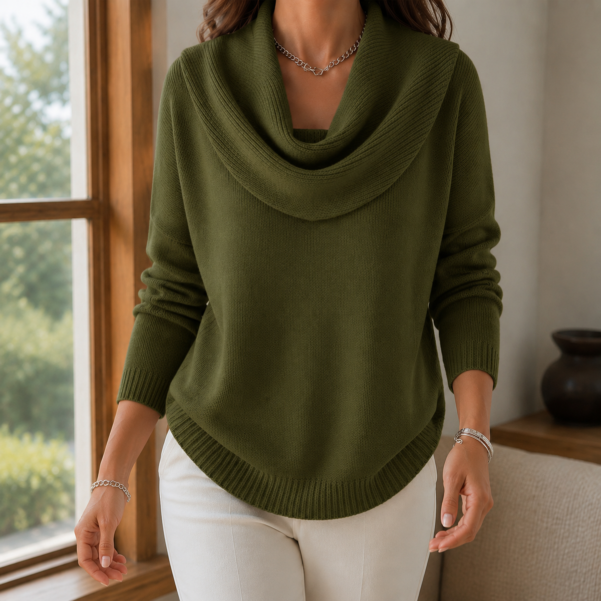 Tallulah Cowl Neck Sweater - Green
