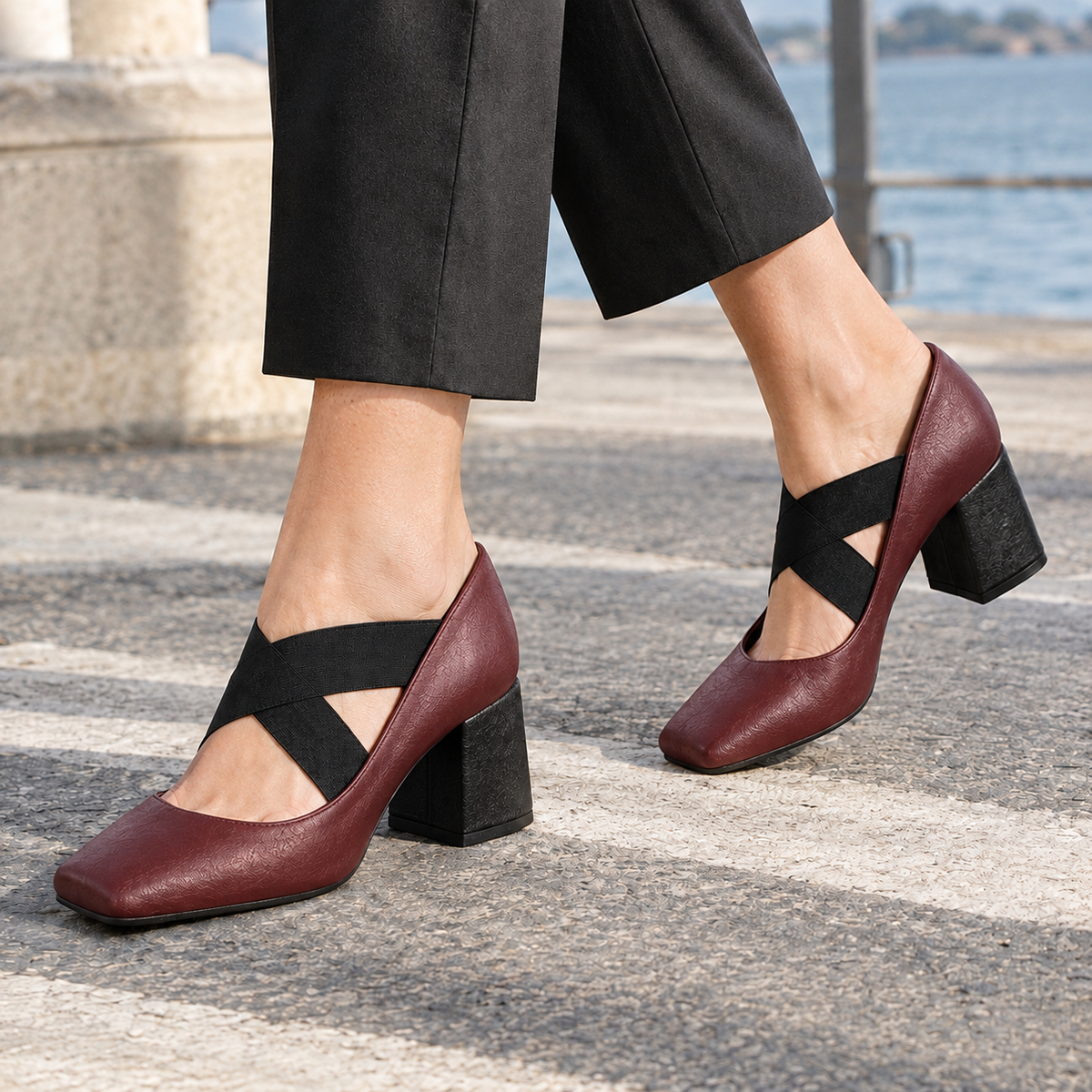 Vasari Cross Strap Heels - Burgundy