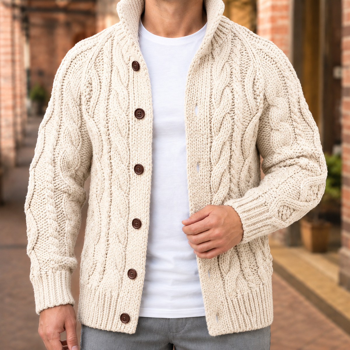 Lucian Cable Knit Sweater - Beige