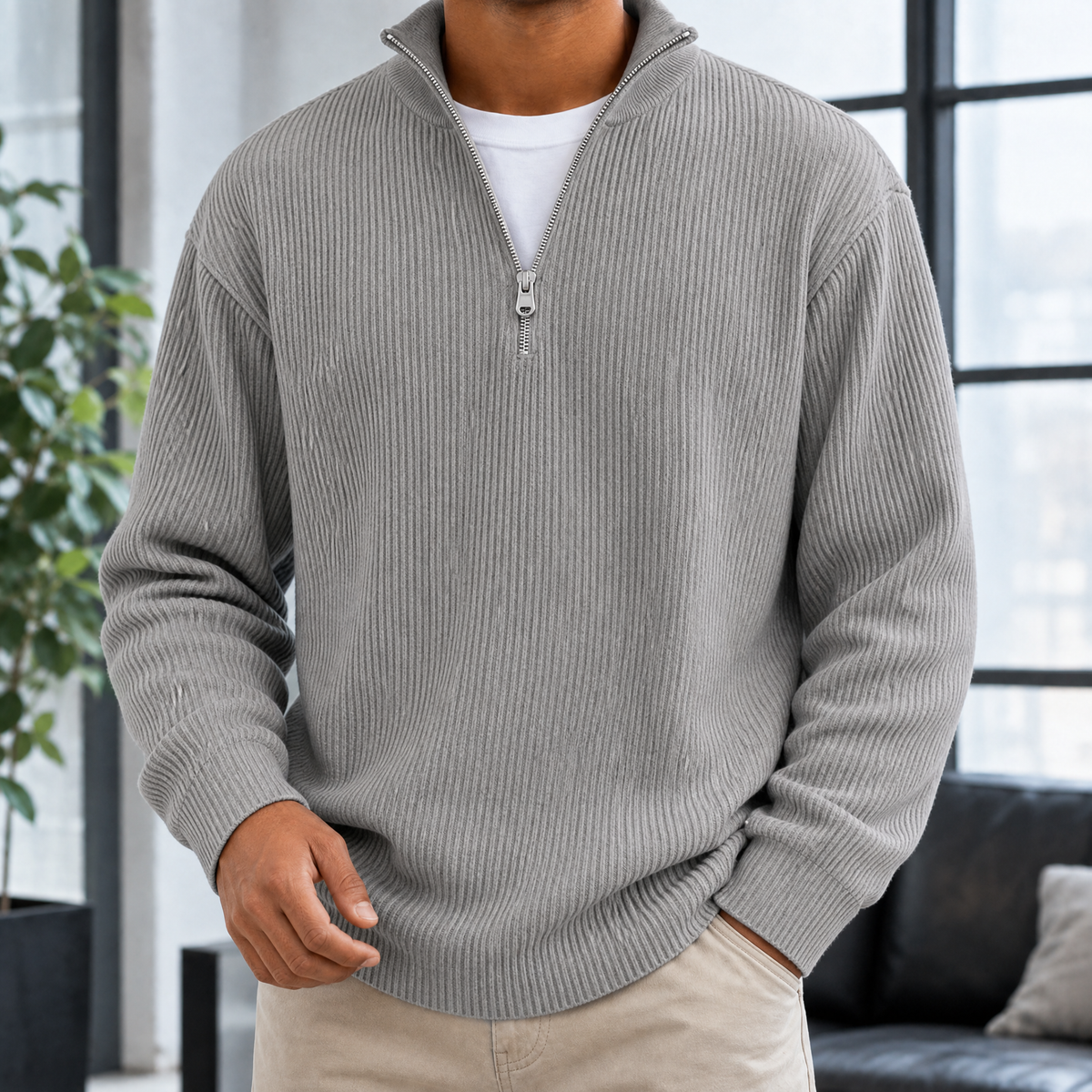 Silvain Quarter Zip Pullover - Gray