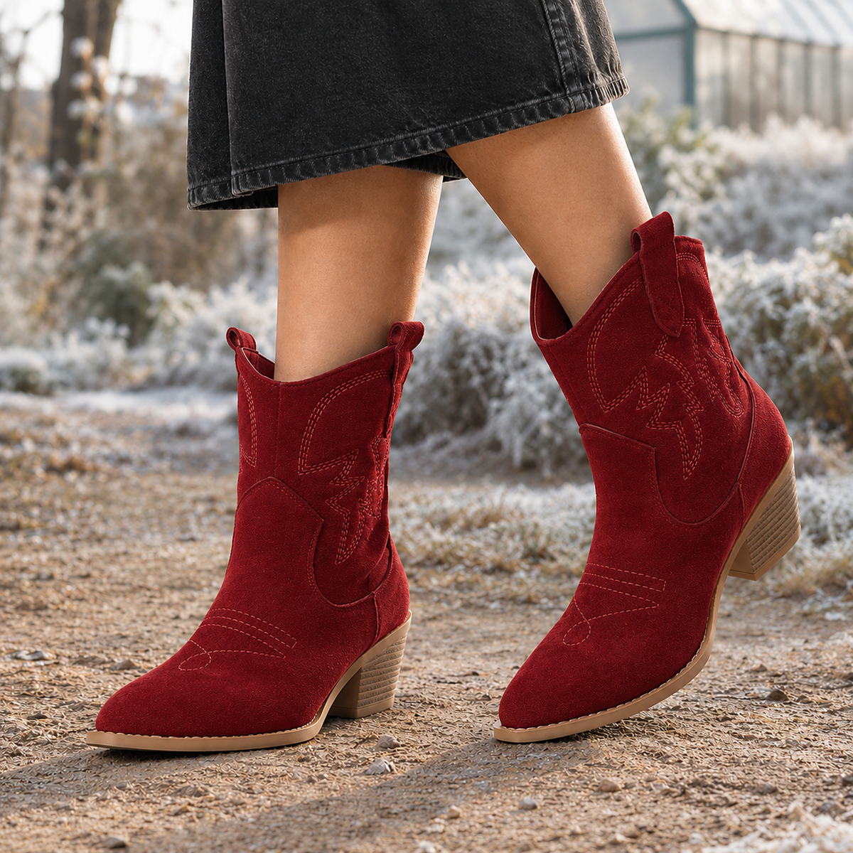 Caselli Suede Western Boots - Red