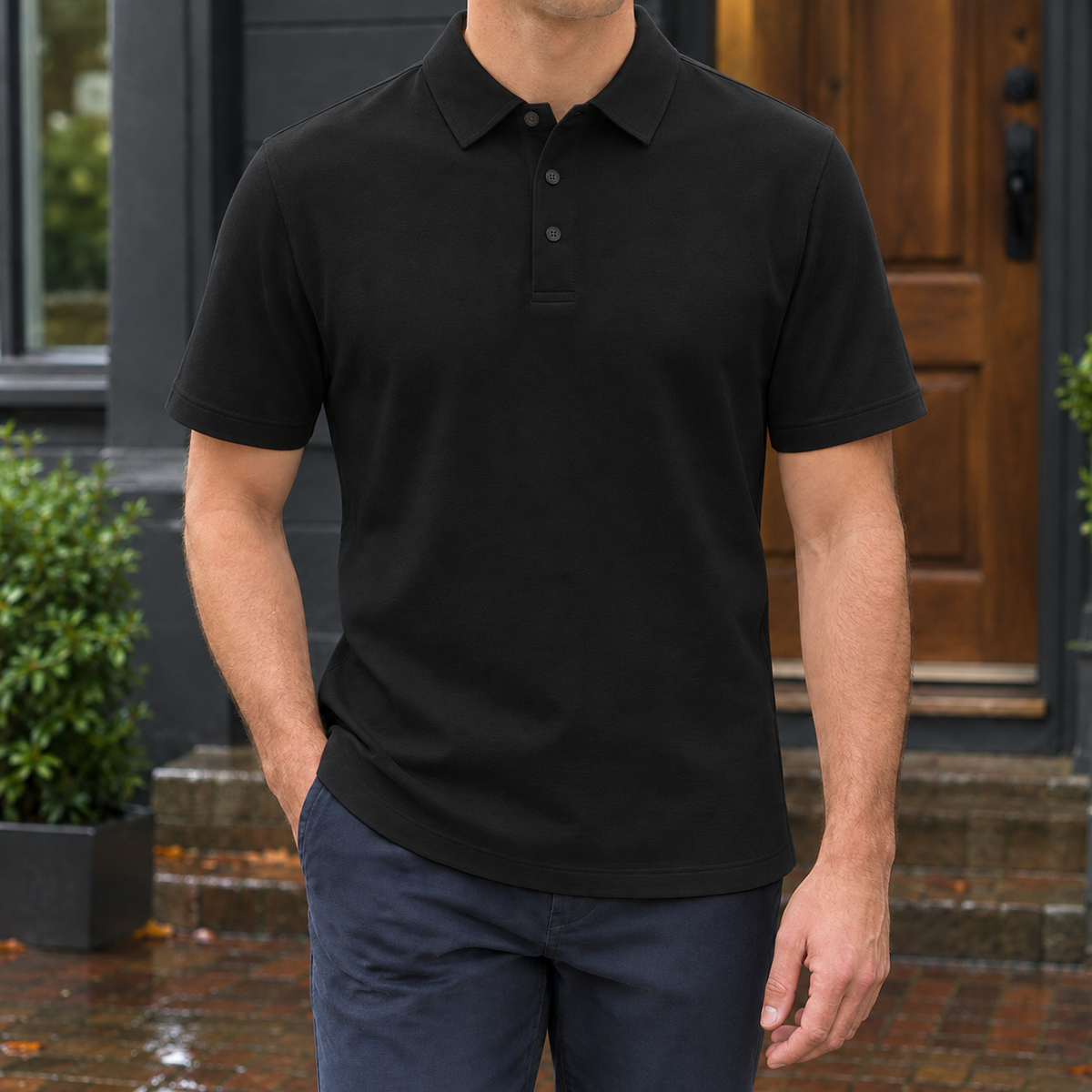 Armel-Lane Cotton Polo - Caviar Black