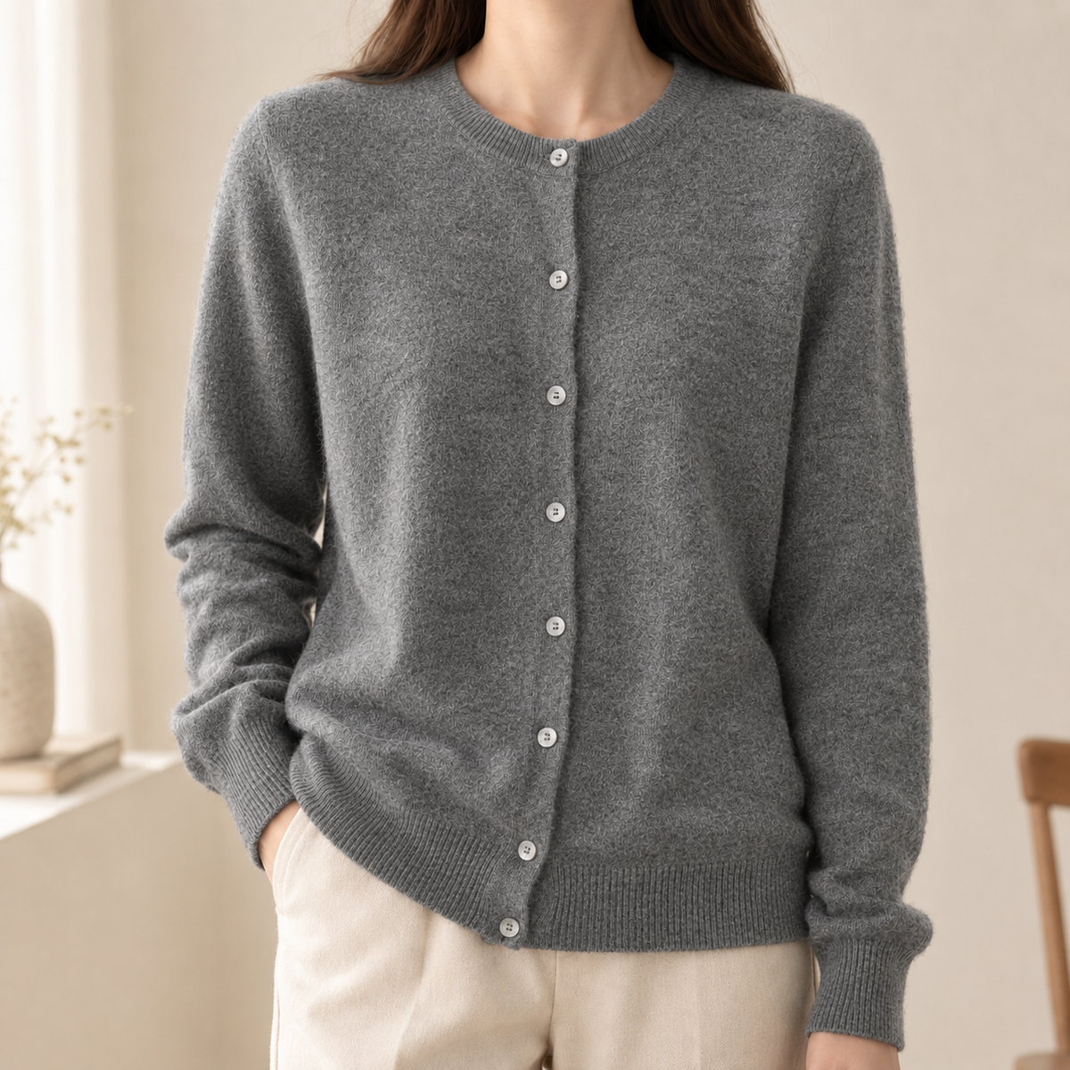 Aurore-Kate Cashmere Cardigan - Medium Gray