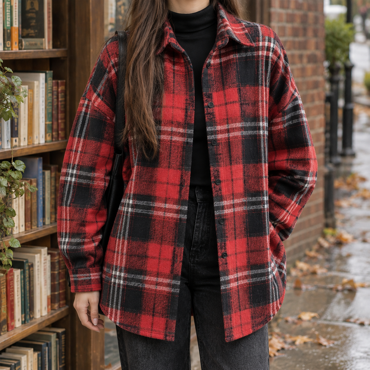 Estella-Jade Plaid Overshirt - Red