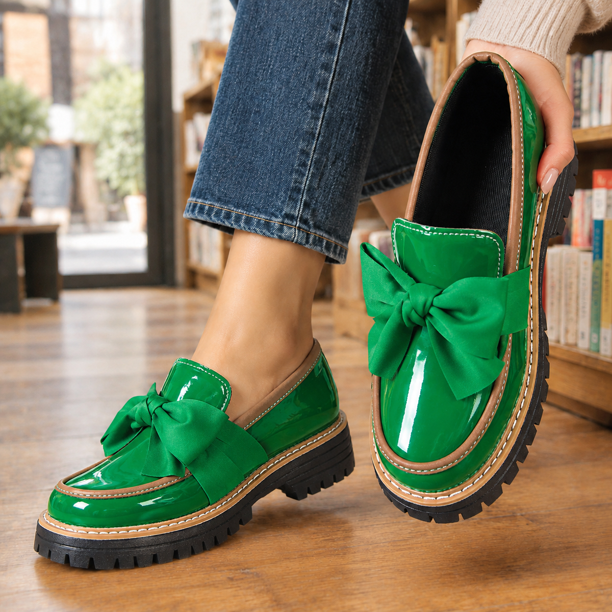 Corvino Bow Loafers - Fluorescent Green
