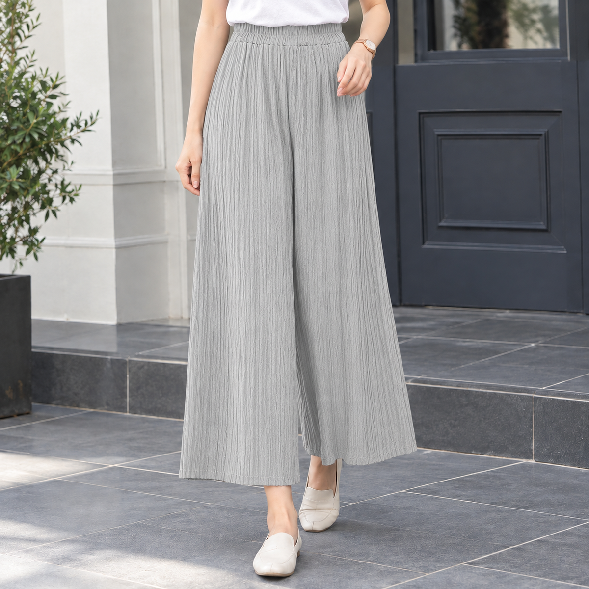 Vanessa Pleated Pants - Light Gray