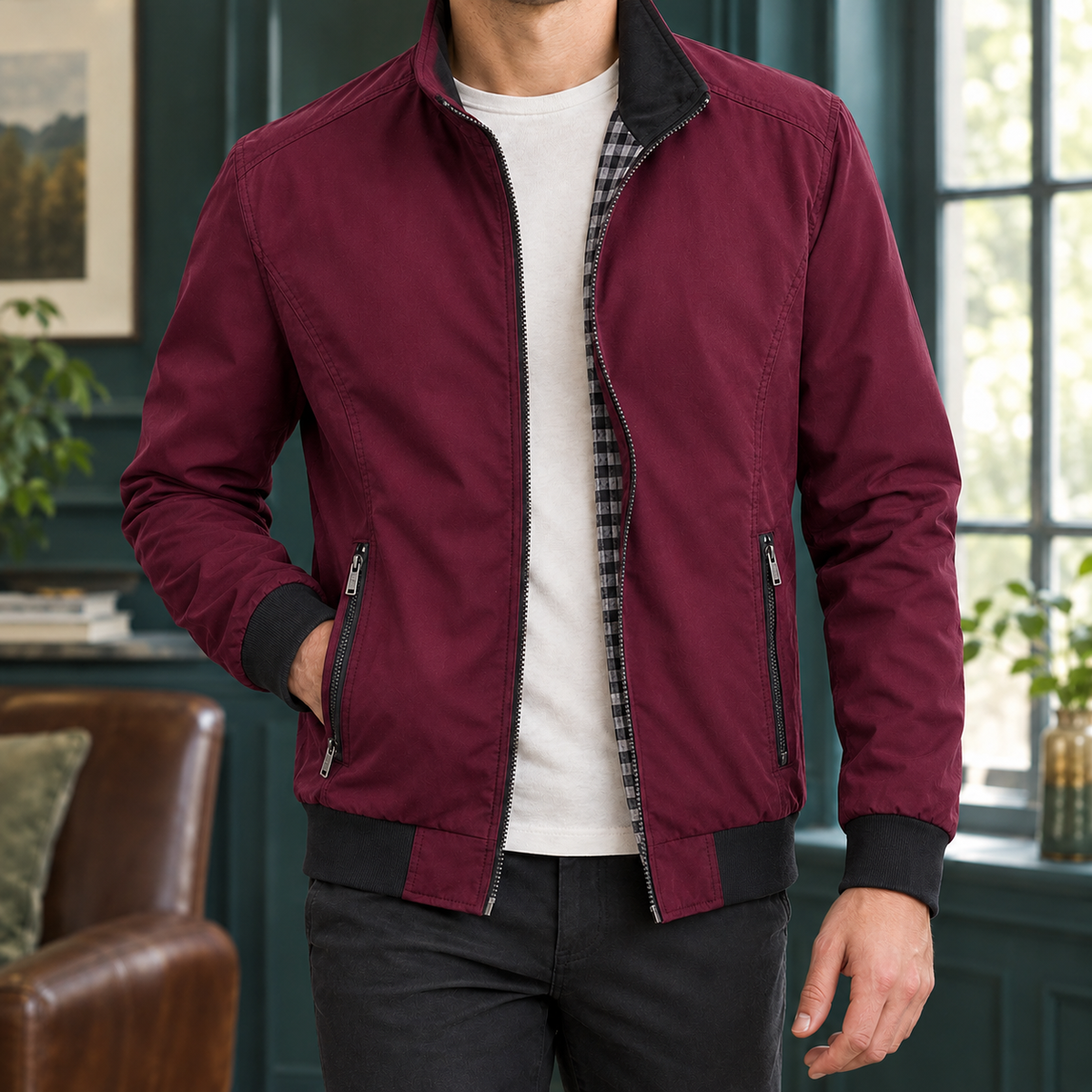 Edmund Aviator Jacket - Red Black