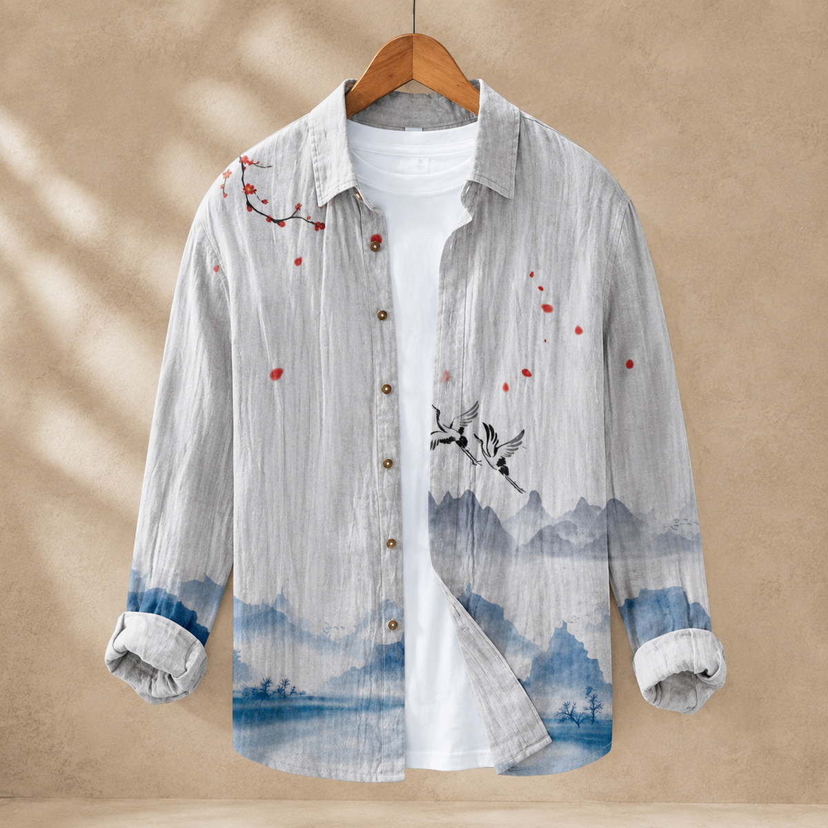 Wyatt Printed Shirt - Gray Blue Landscape