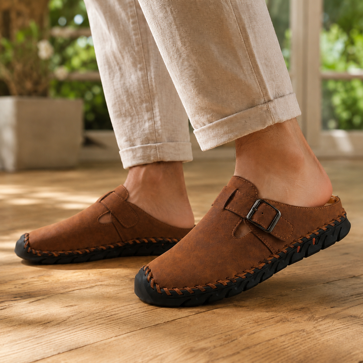 Vicenza Buckle Mules - Brown