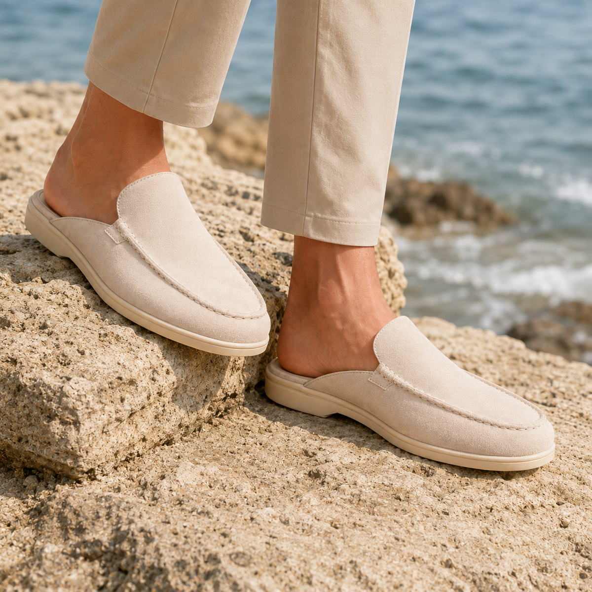 Como Suede Mule Loafers - Cream