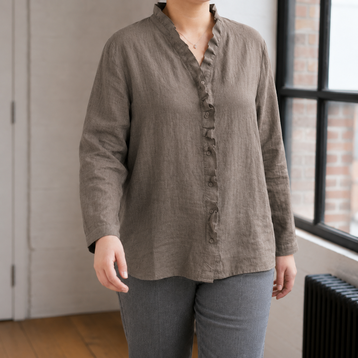 Eden Ruffle Blouse - Dark Gray