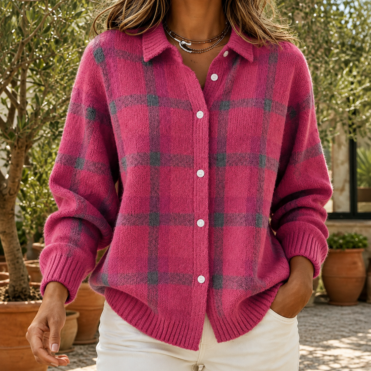 Marina Plaid Sweater - Pink