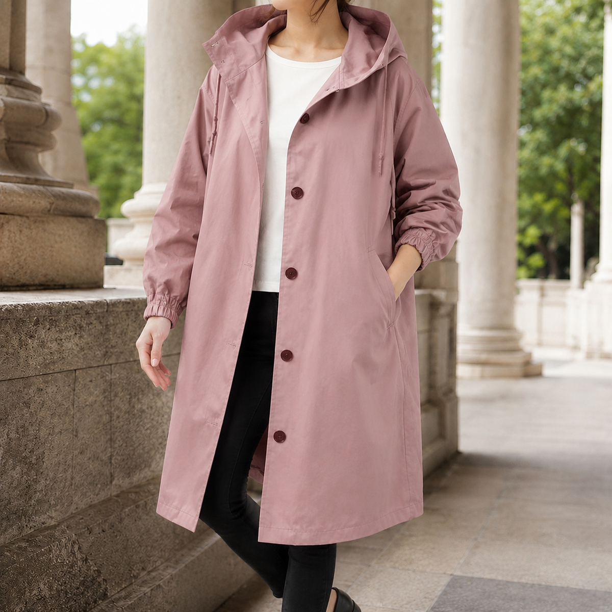 Talia Hooded Overcoat - Pink