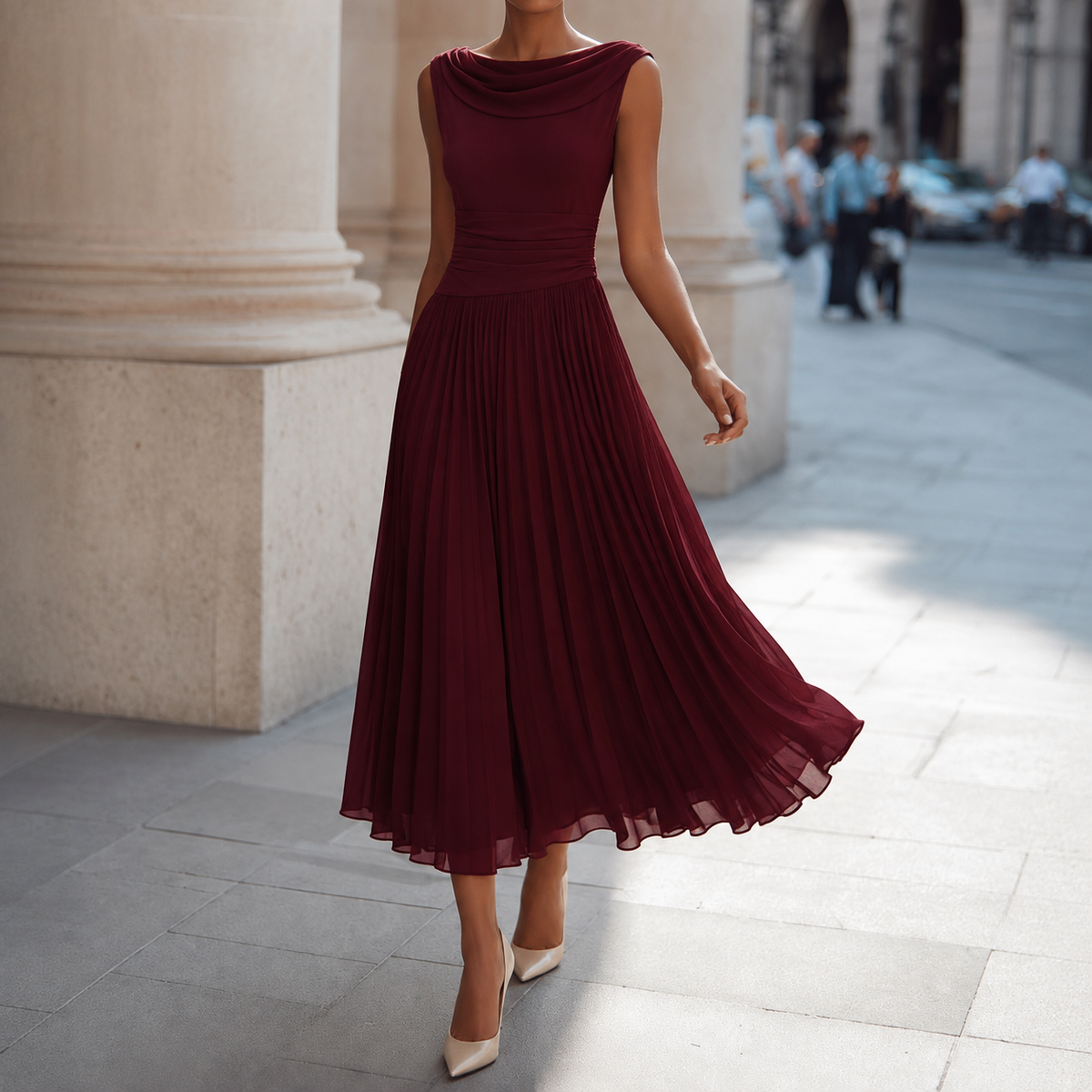 Sabina Cowl Neck Dress - Burgundy