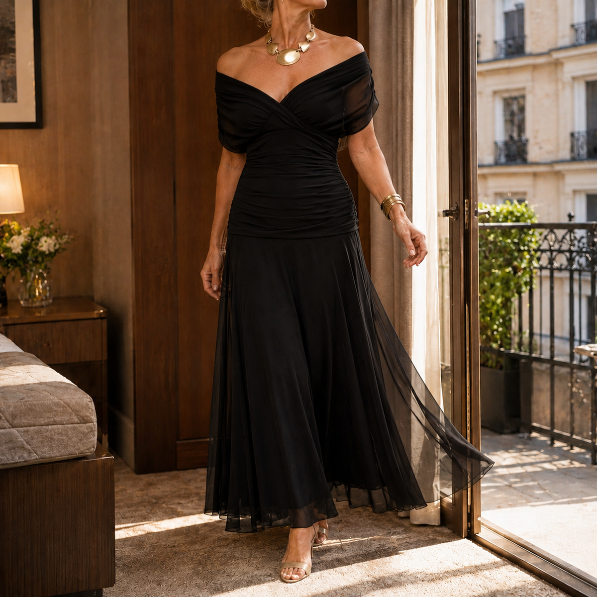 Ingrid Bardot Maxi Dress - Black
