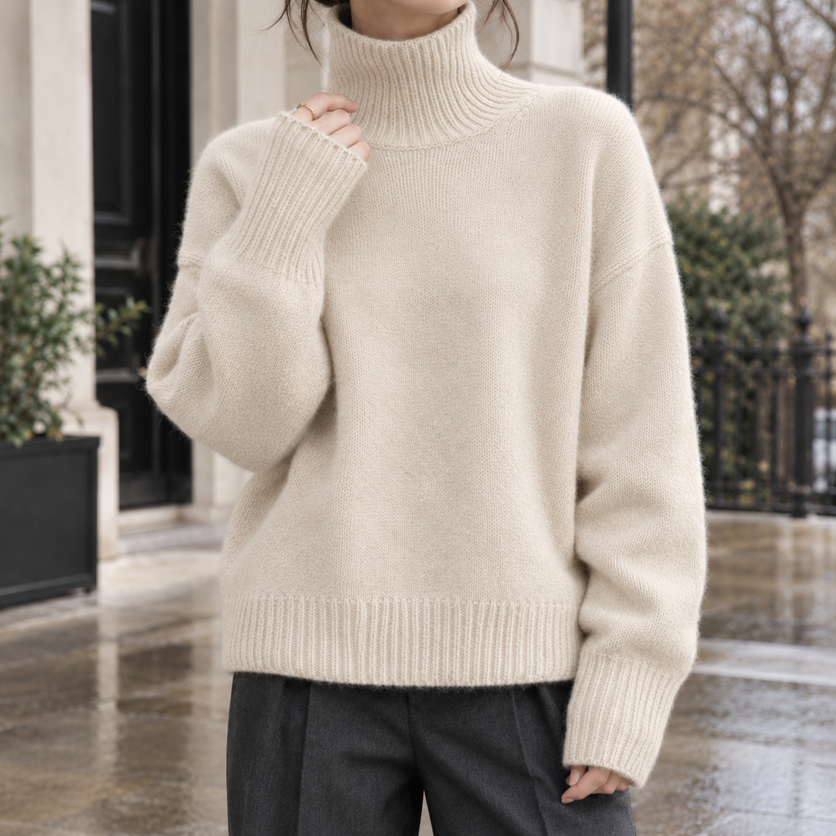 Benedetta-Grace Wool Turtleneck Sweater - Apricot