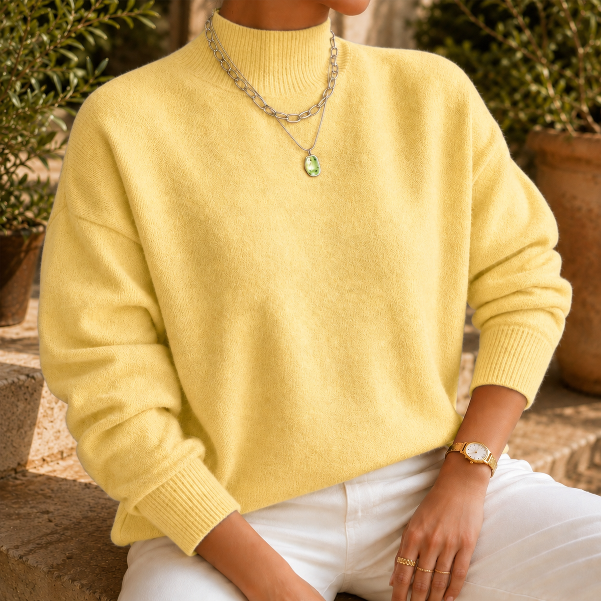 Elena Mock Neck Sweater - Yellow