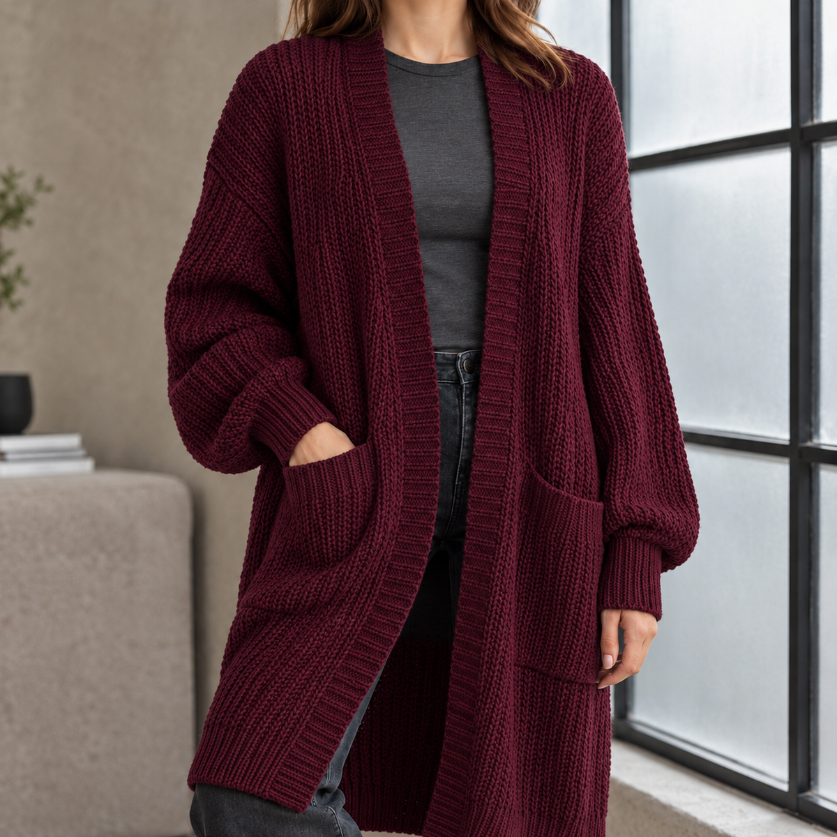 Diana Chunky Cardigan - Wine Red