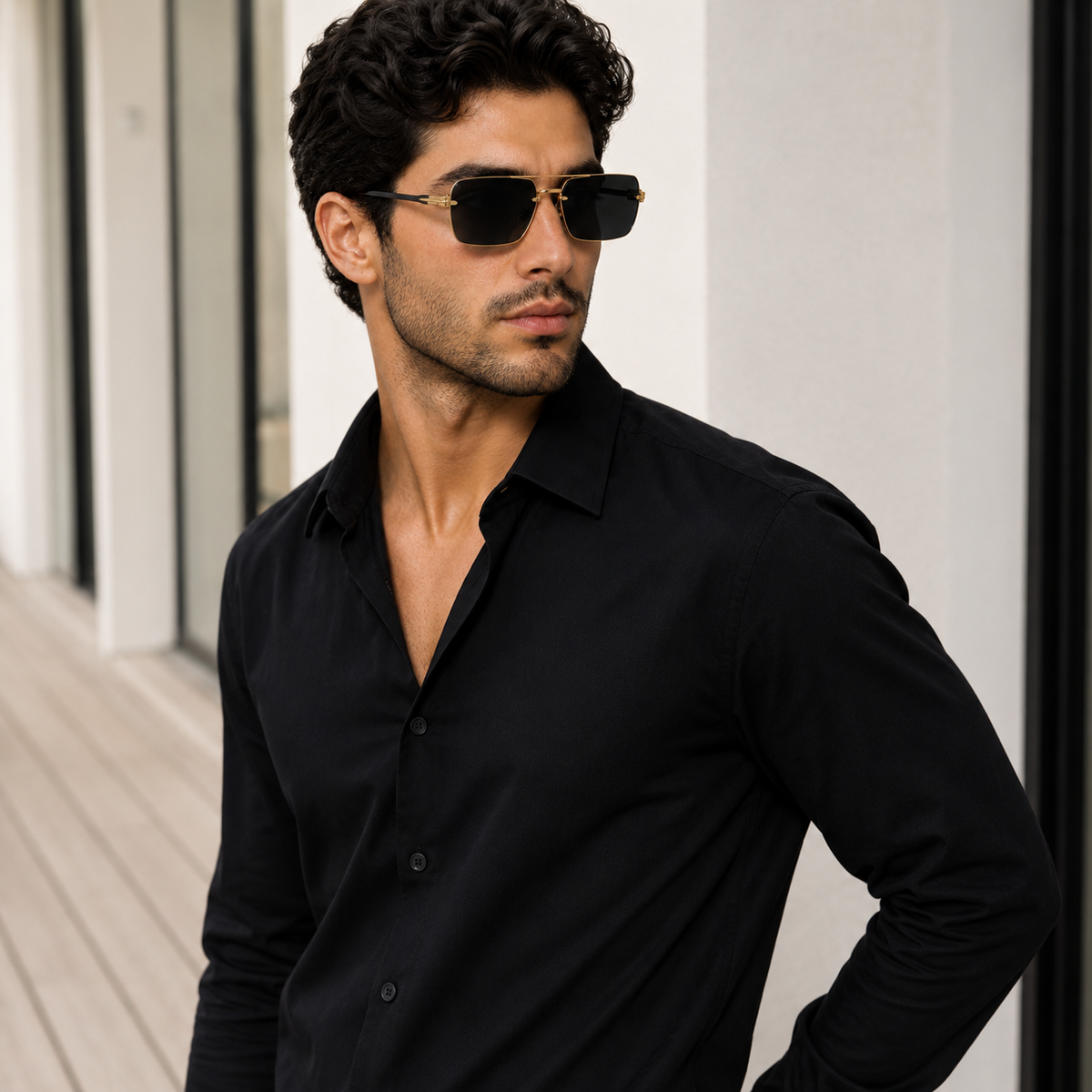 Roman Rimless Sunglasses - Black