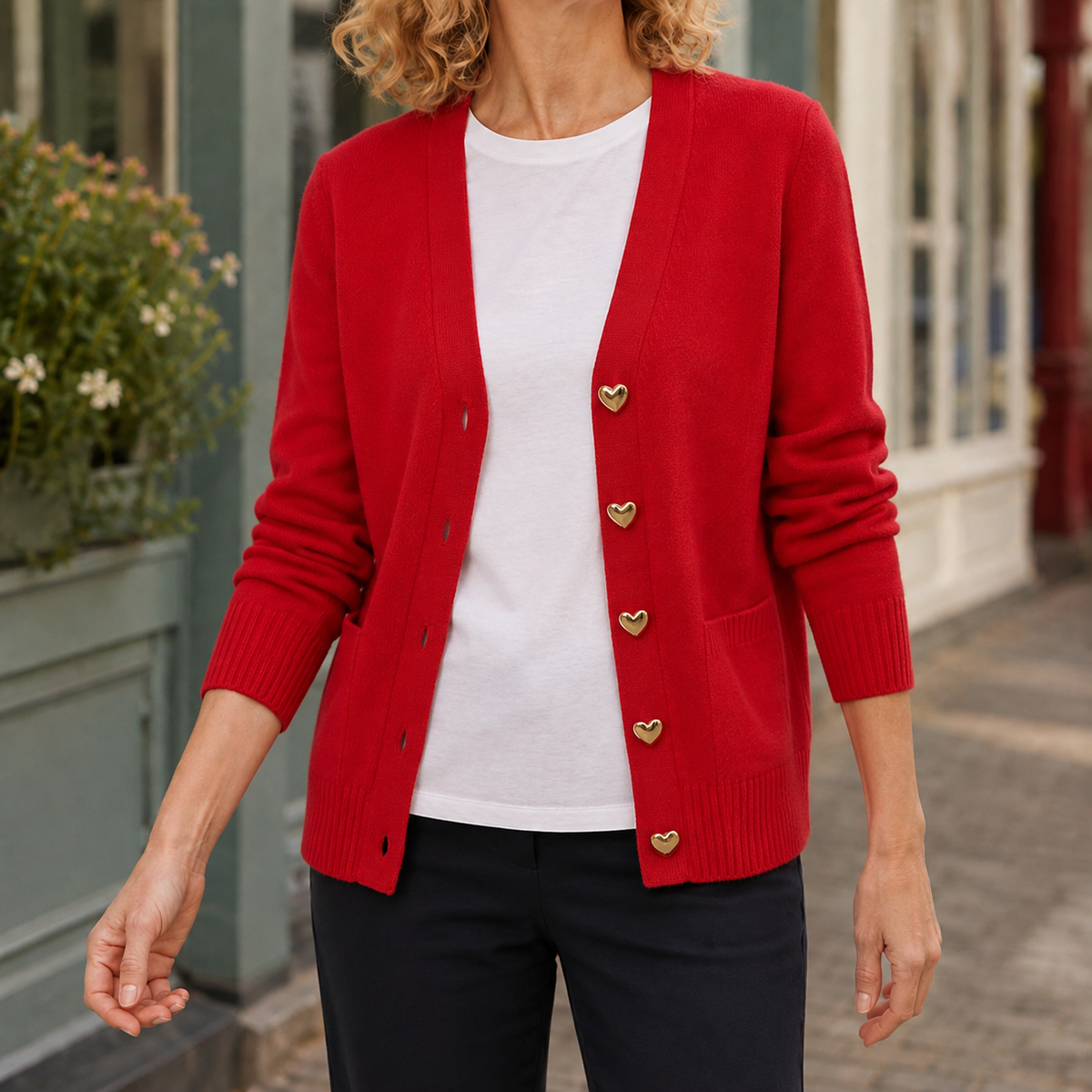 Nora V Neck Sweater - Red