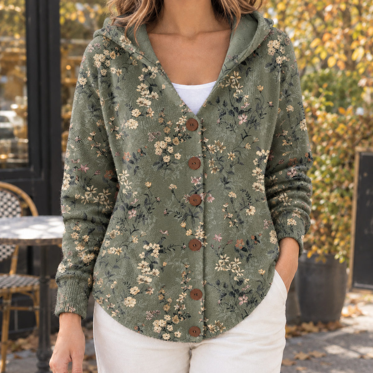 Cora-Rae Hooded Cardigan - Sage Floral