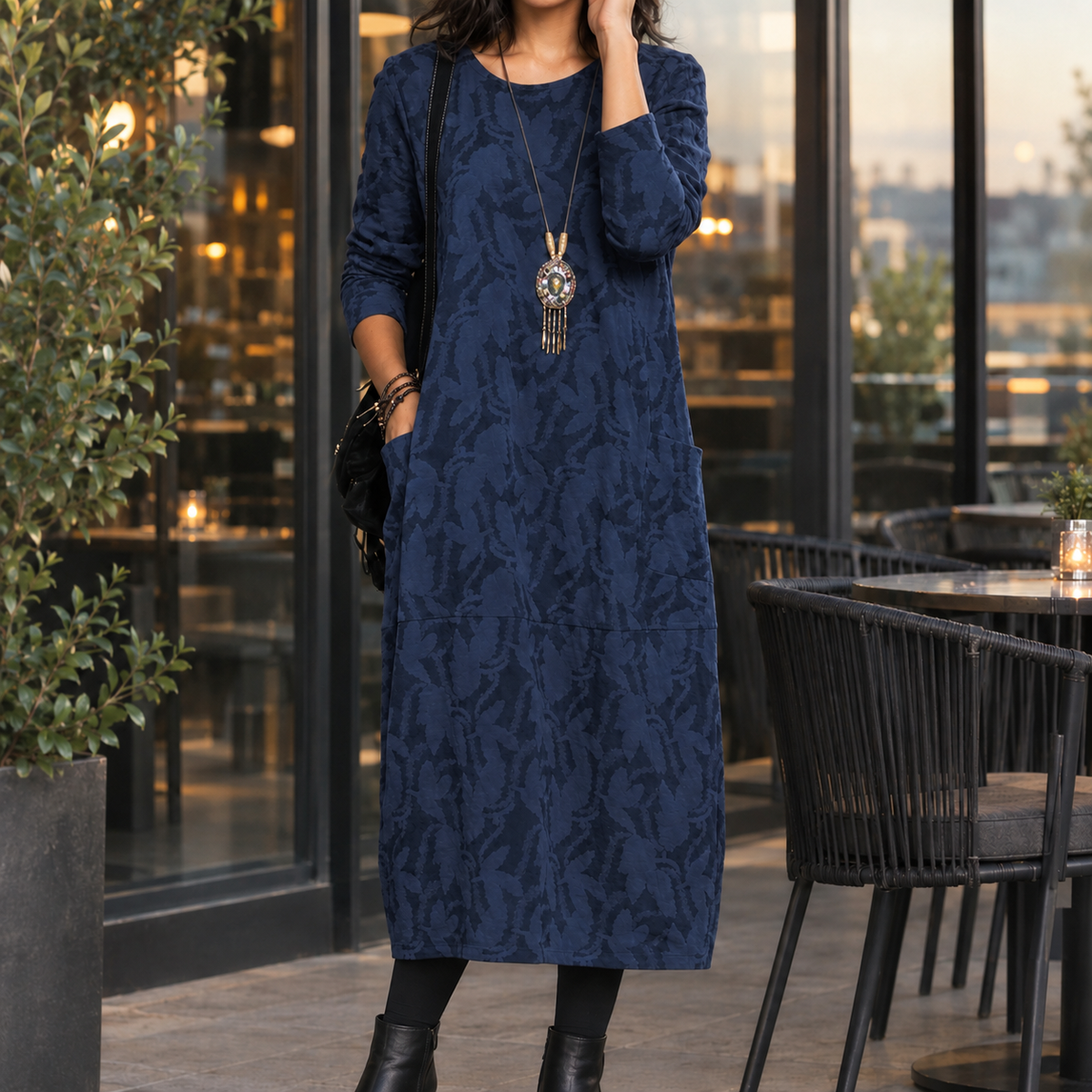 Crystal-Eve Relaxed Midi Dress - Blue
