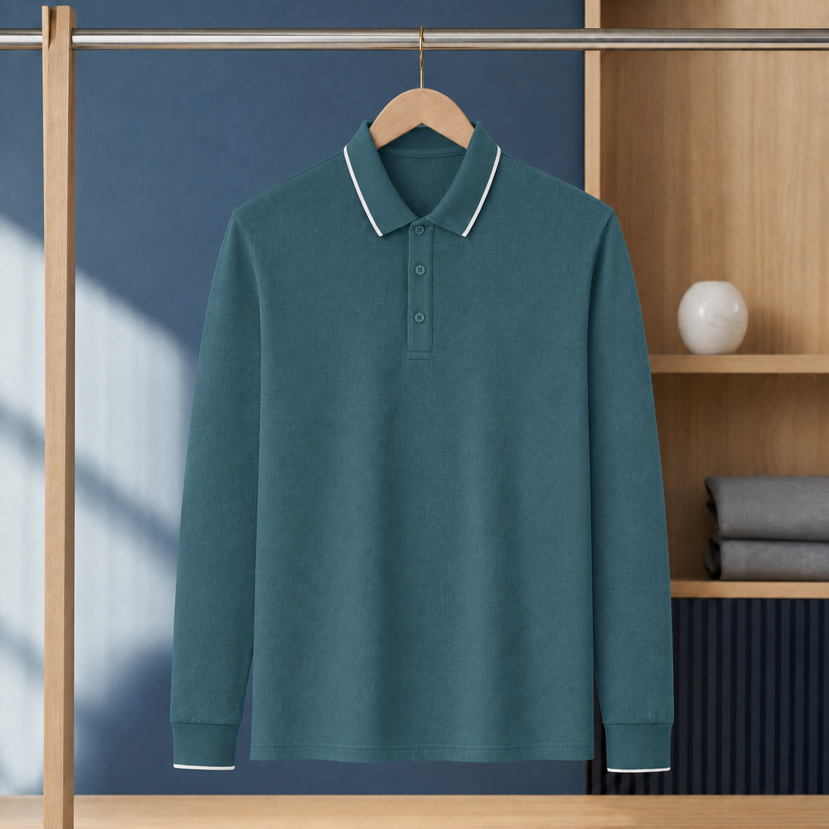 Jocelyn Tipped Collar Polo - Denim Blue