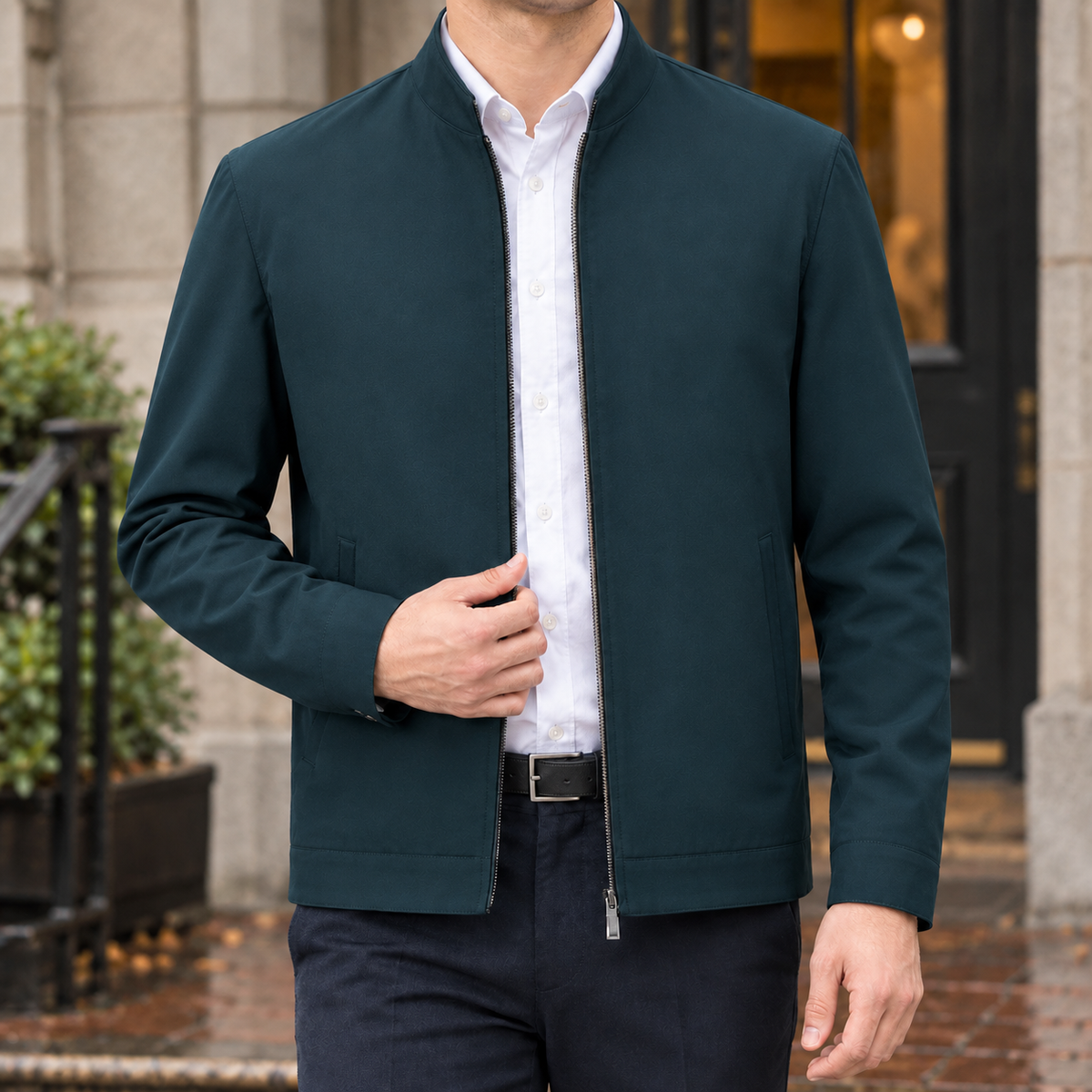 Halvard Silk Jacket - Green Stand Collar