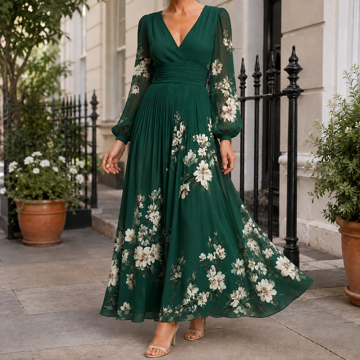 Ophelia Pleated Maxi Dress - Dark Green