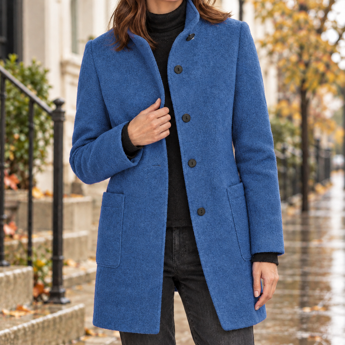 Penelope-Rae Stand Collar Jacket - Denim Blue
