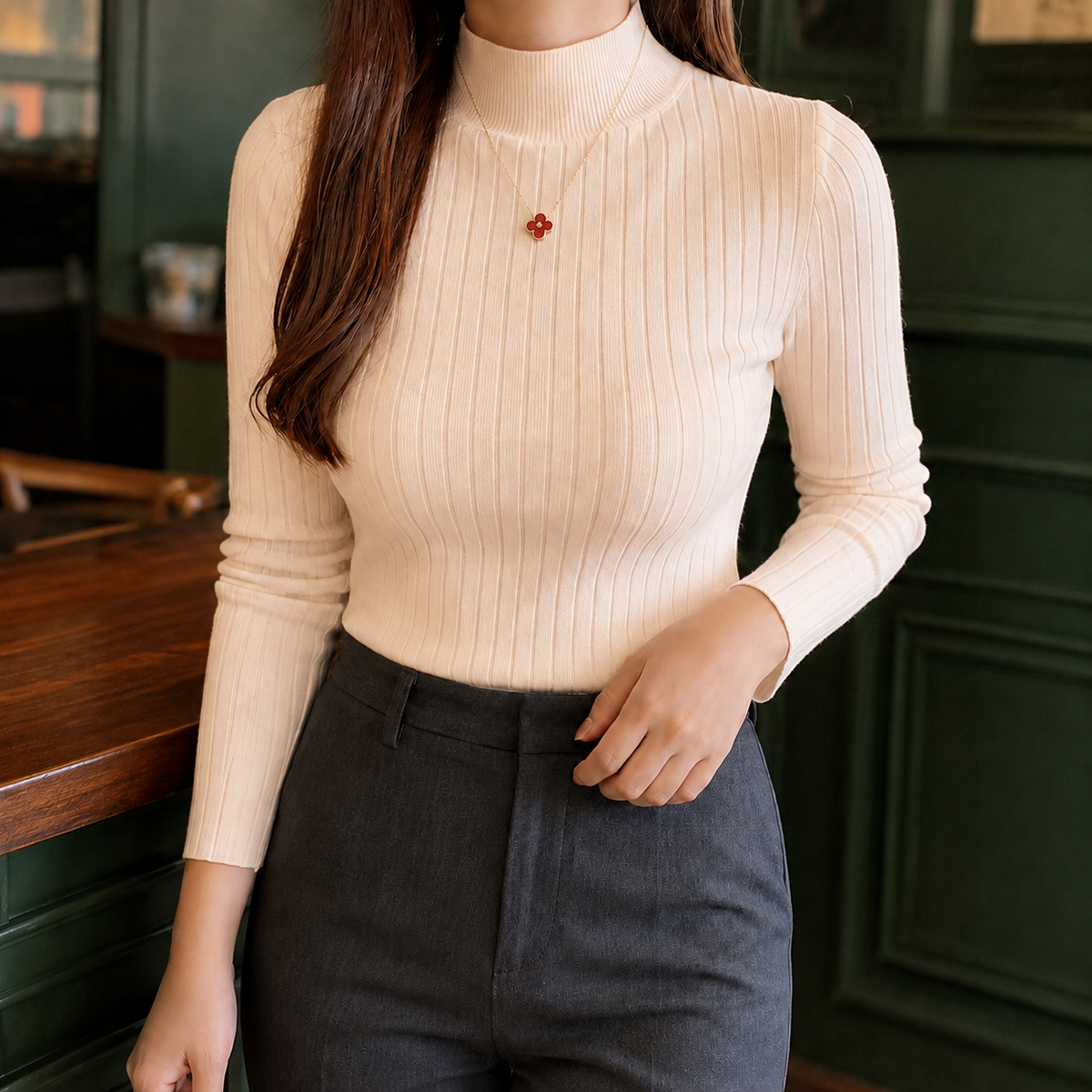 Albertine Ribbed Turtleneck - Apricot