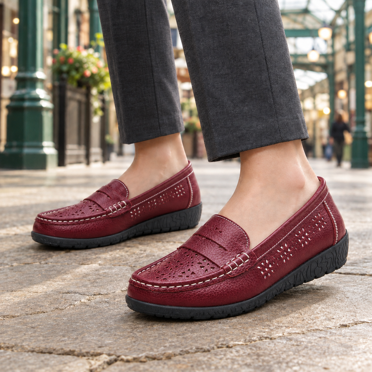 Balestri Perforated Loafers - Wine Red