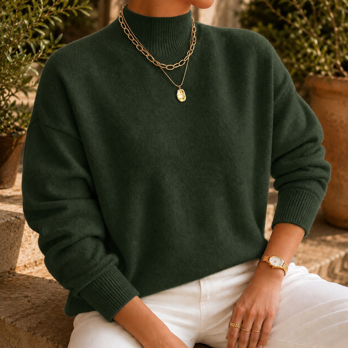 Elena Mock Neck Sweater - Green