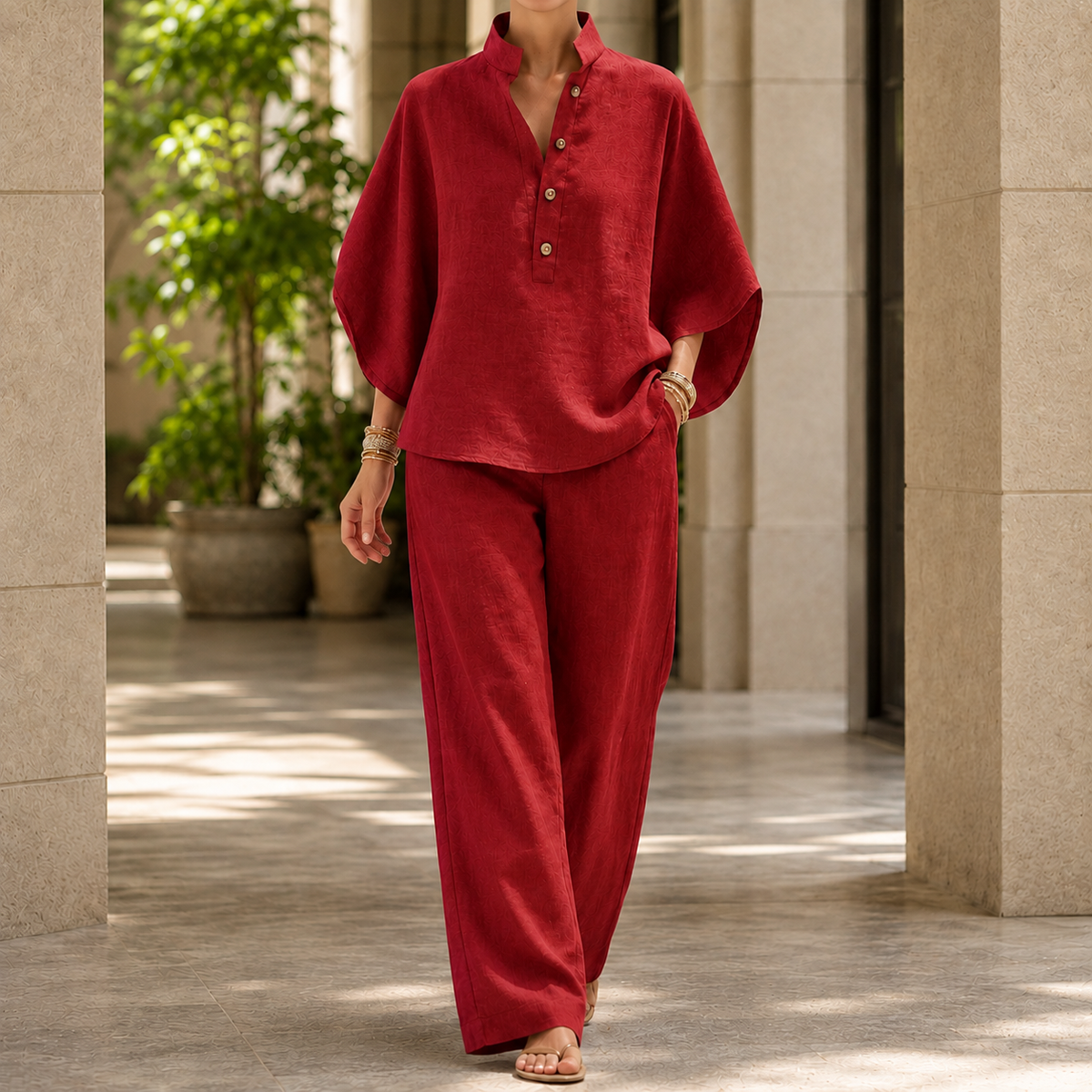 Lucille Batwing Pants Set - Red
