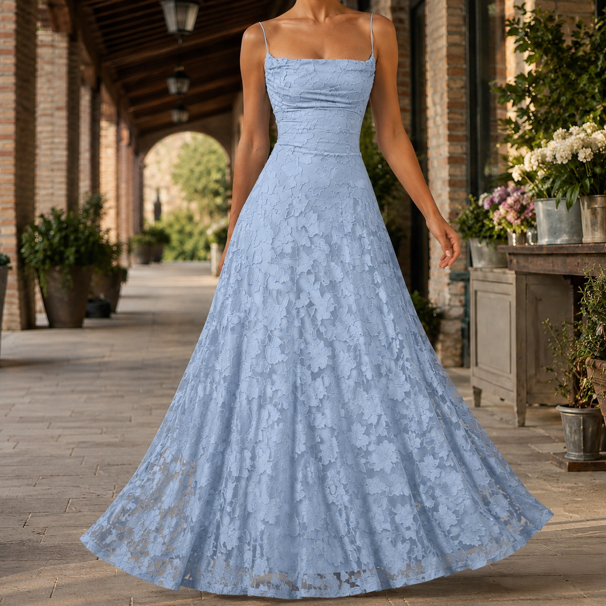Selene Lace Maxi Dress - Blue