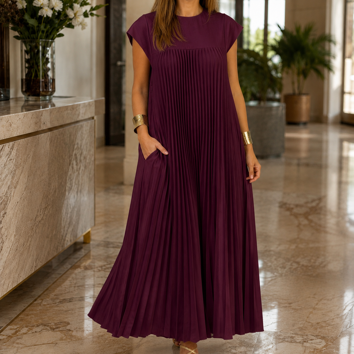 Willa Pleated Maxi Dress - Wine